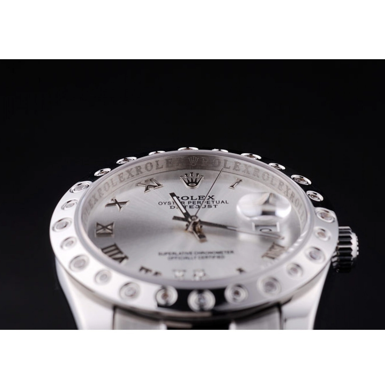 Aaa replica watch Datejust Dial Silver 7468 Rolex Bezel Diamond 0226