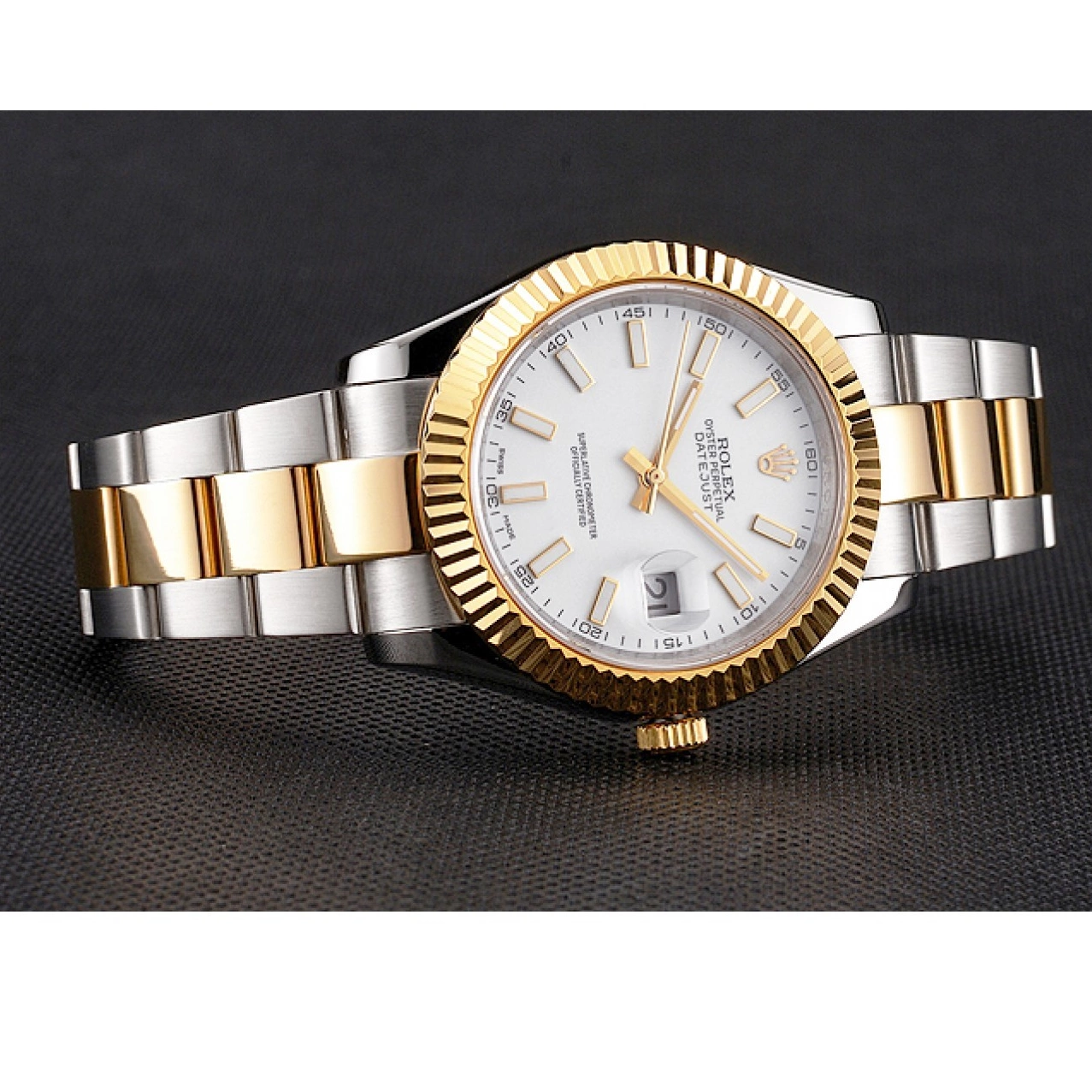 Aaa replica watch Two Dial Stainless Swiss Tone Steel White Case Bracelet Gold Datejust Rolex 0227