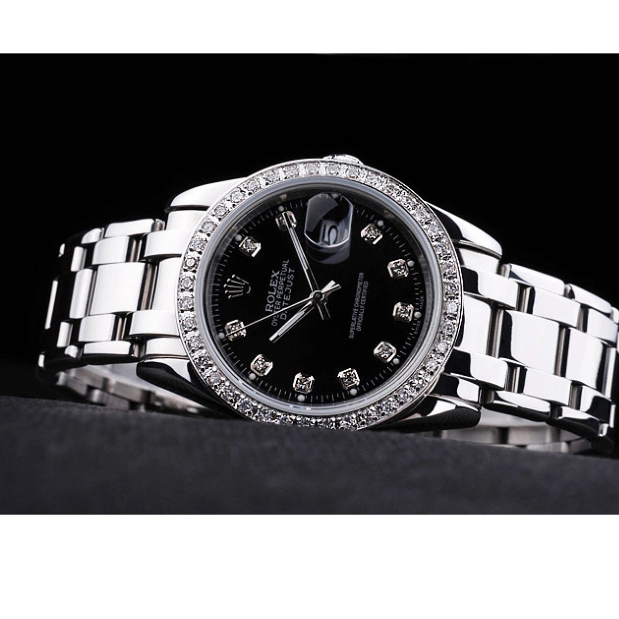 Aaa replica watch Bezel Rolex Bracelet DateJust Diamond Black Stainless Dial Steel 0209