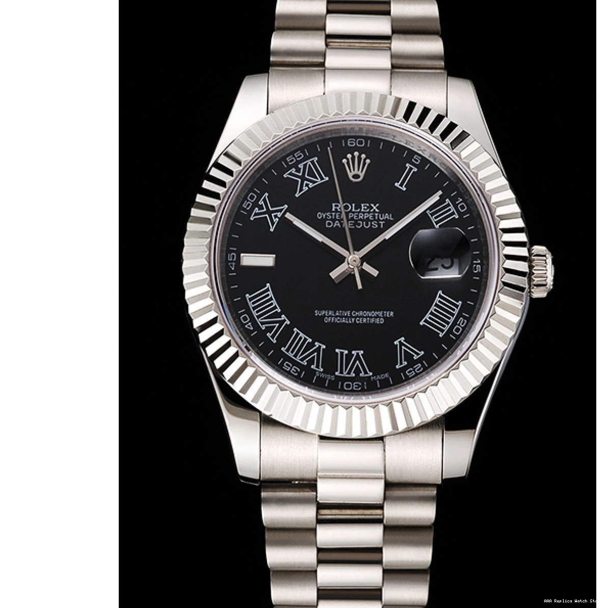 Aaa replica watch Swiss Rolex Bracelet Datejust Case Roman And Stainless Dial Steel Numerals Black 0224