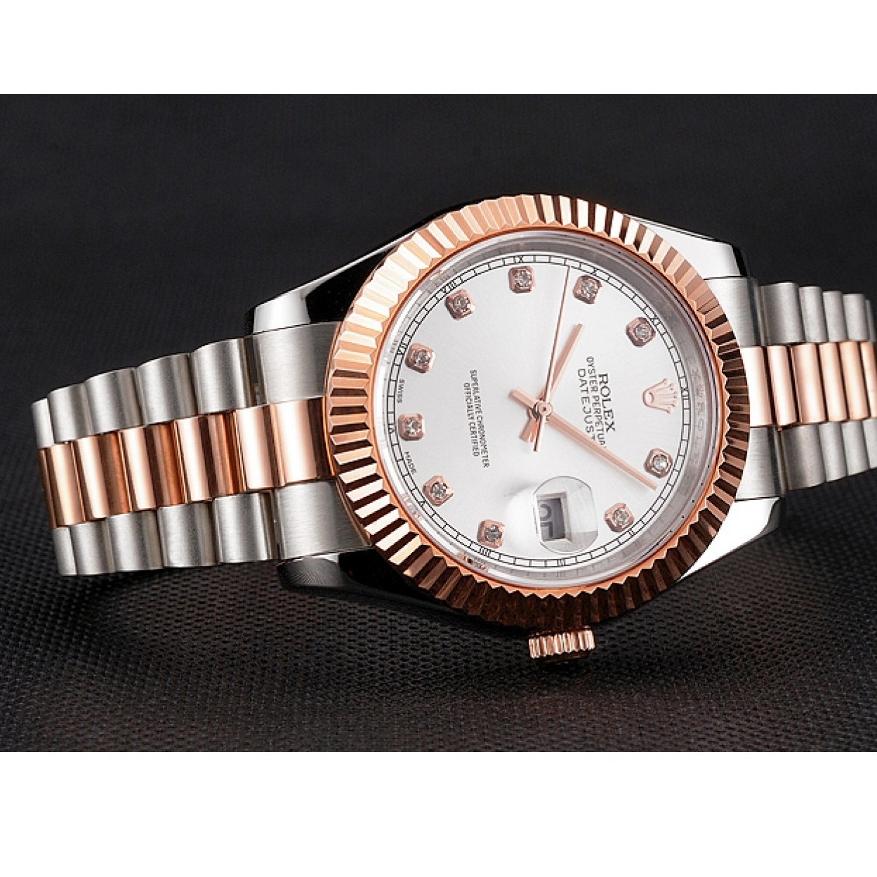 Aaa replica watch White Swiss Dial Bracelet Bezel Case Two Datejust Stainless Gold Tone Rose Rolex Steel 0217