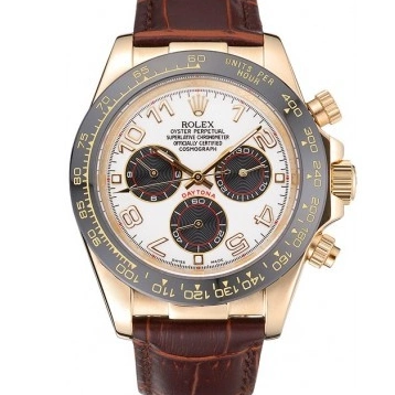 Aaa replica watch Cosmograph Daytona Rolex Gold Bracelet Subdials Brown 622634 Leather Case Black 0213