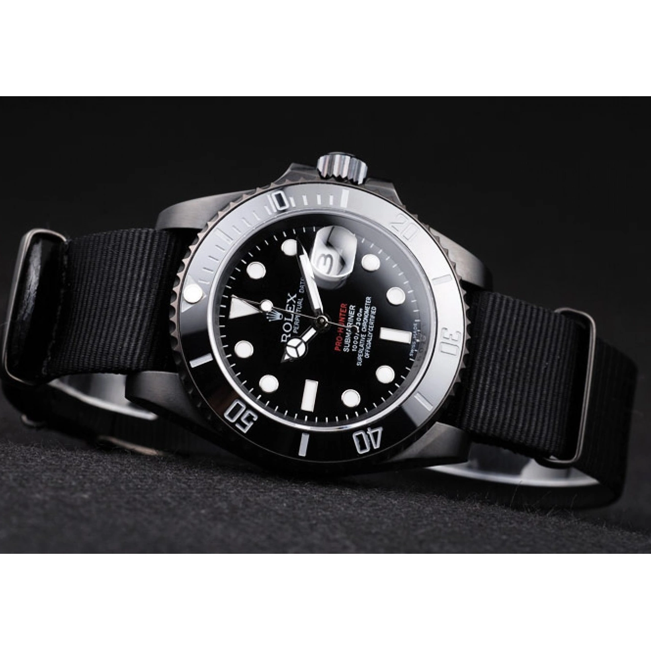 Aaa replica watch Submariner Rolex Black Strap Pro-Hunter Fabric Swiss Black Dial 0218