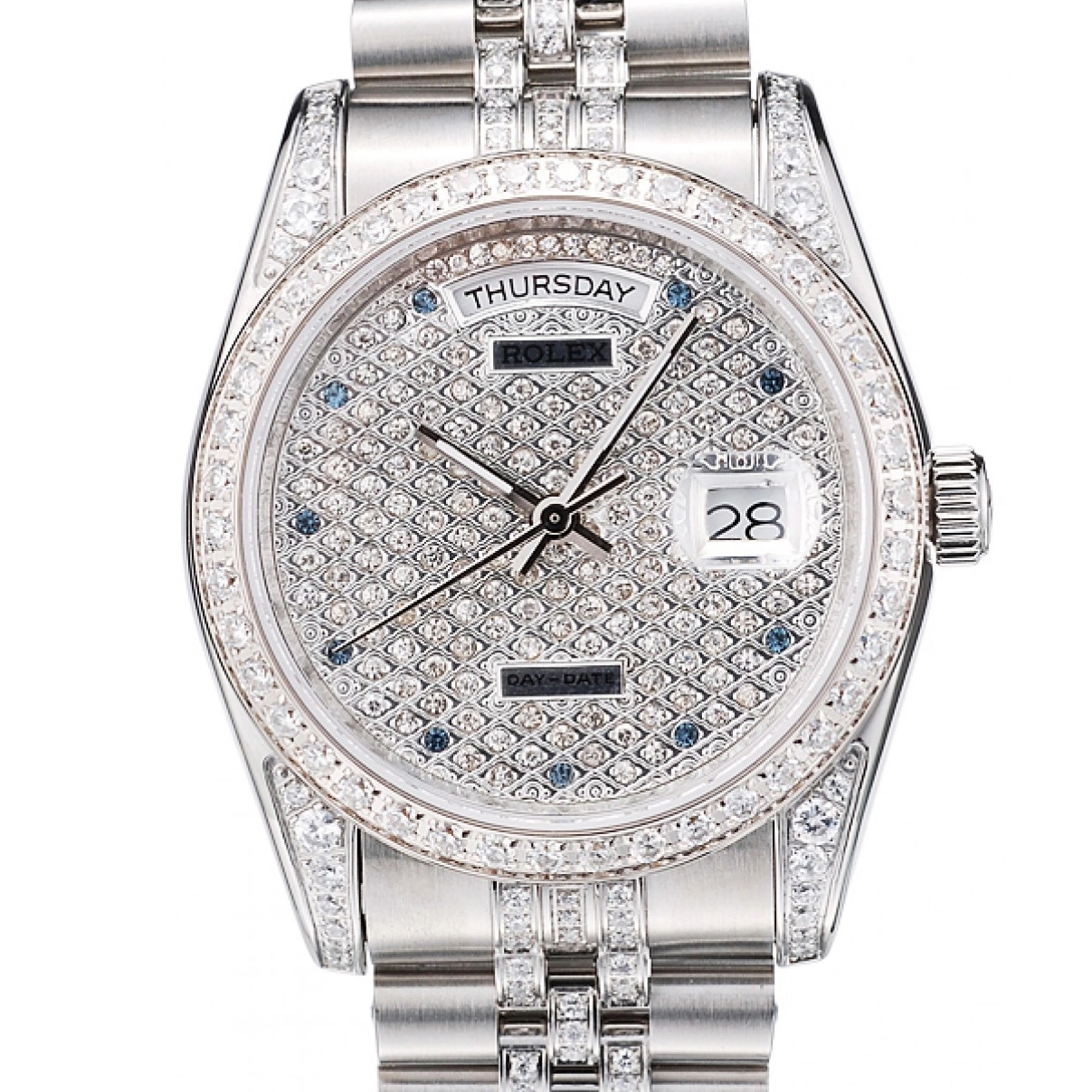 Aaa replica watch 41985 Steel Bracelet Diamond Stainless Plated Plated DayDate Dial Diamond Rolex 0213