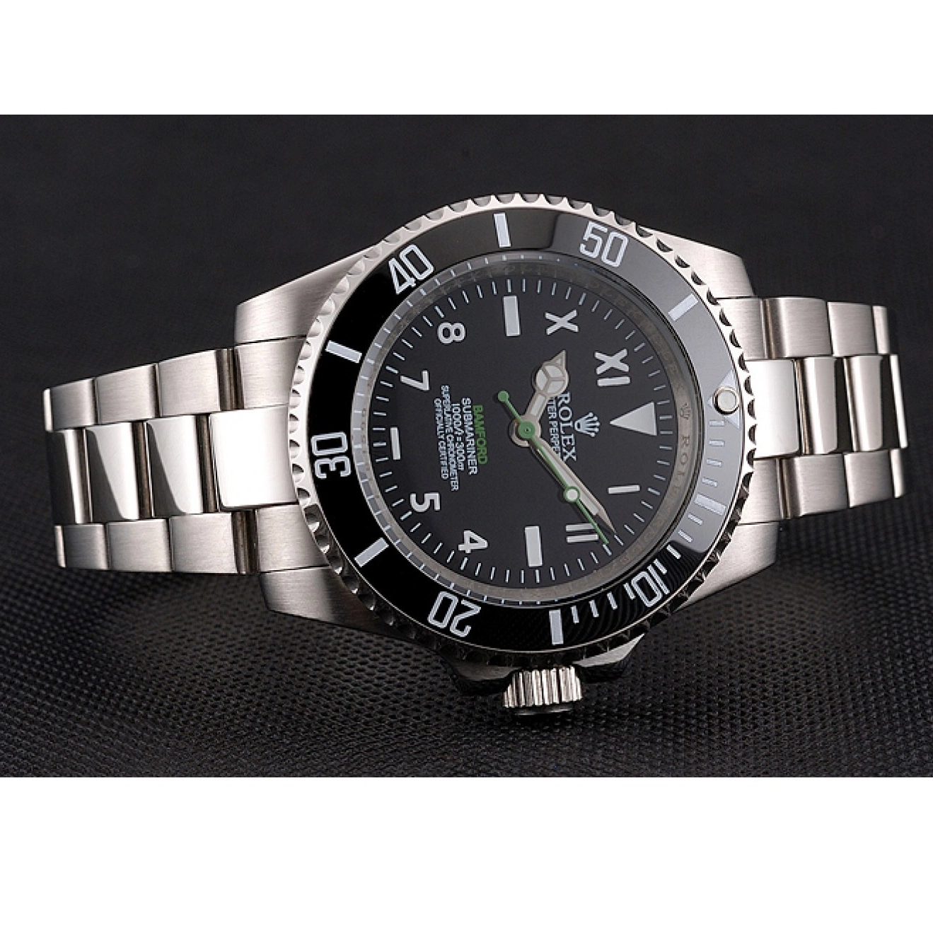 Aaa replica watch Steel Bamford Dial And With Bracelet Rolex Black Bezel Case Black Numerals Submariner Roman Stainless 0208