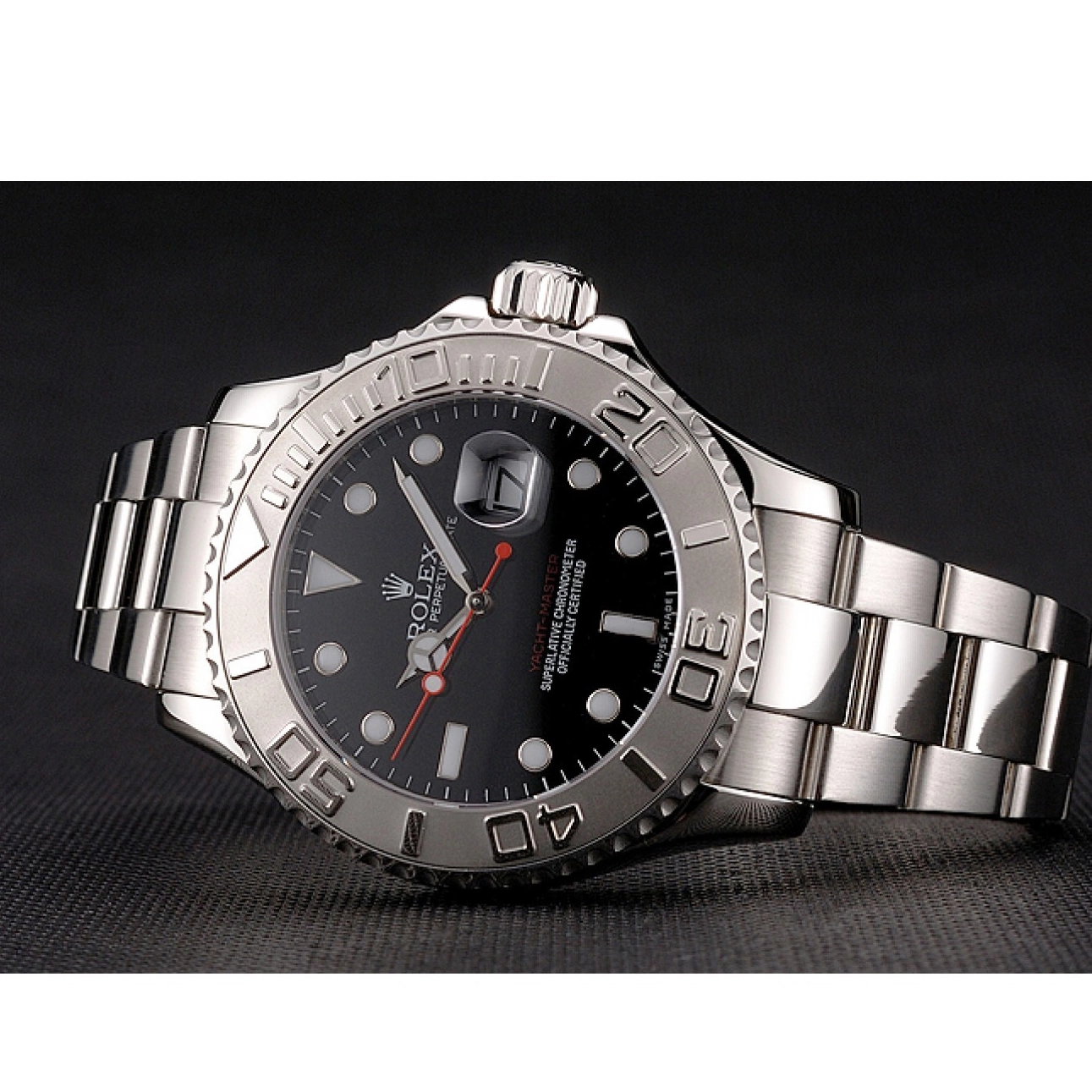 Aaa replica watch Black Stainless Dial And Bracelet Case Yacht-Master Steel Rolex 0220