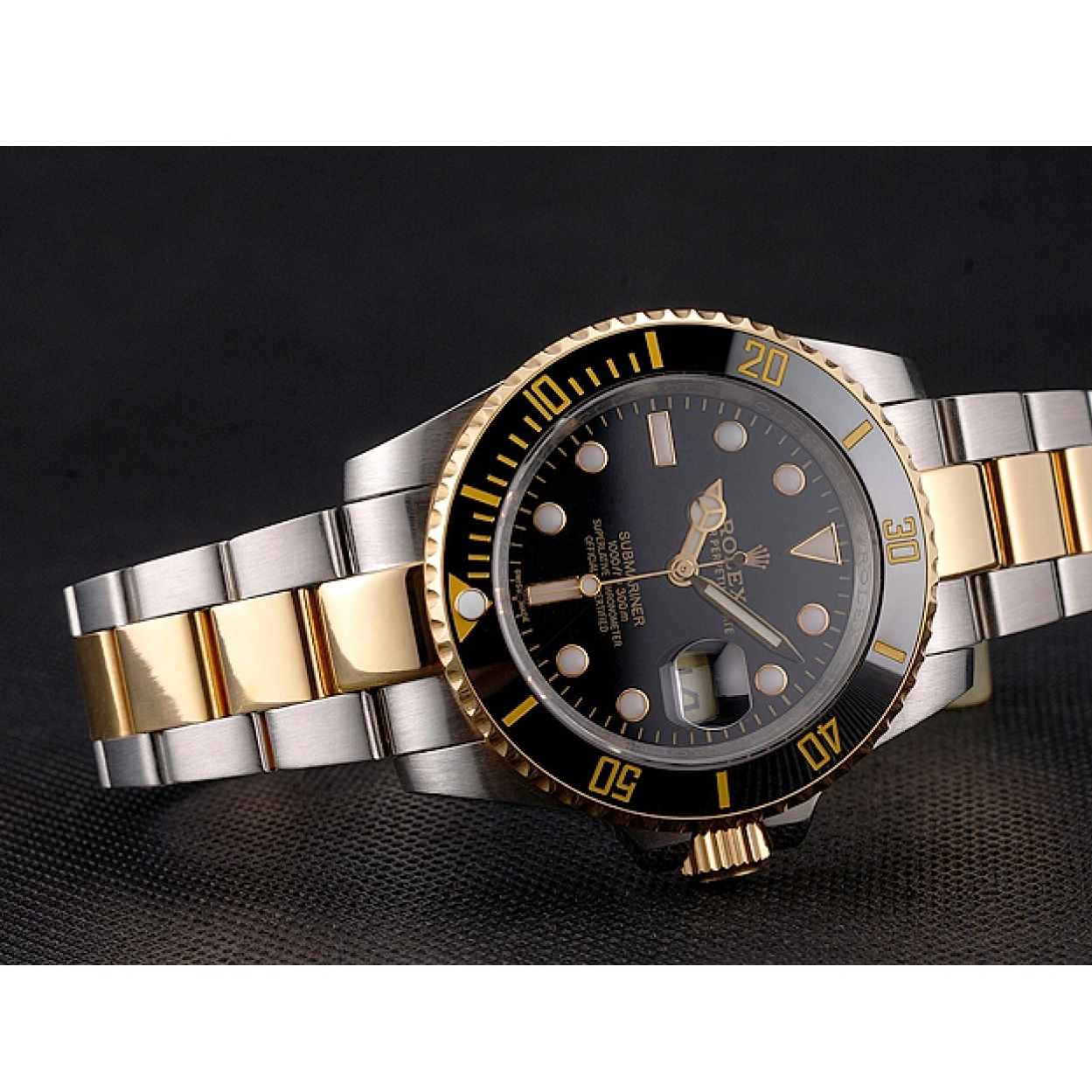 Aaa replica watch Swiss Gold Steel Submariner Tone Two And Bracelet Bezel Dial Rolex Black 0227