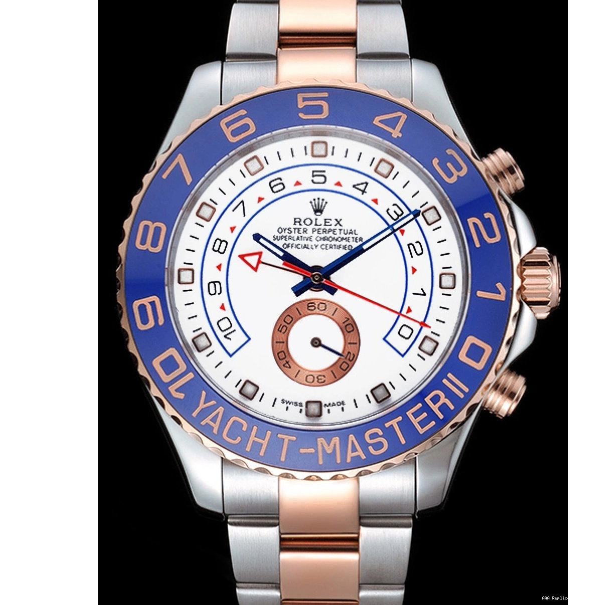 Aaa replica watch Rose Bracelet 622270 Blue Yacht-Master II Rolex and Dial White Steel Bezel Gold Stainless 0213