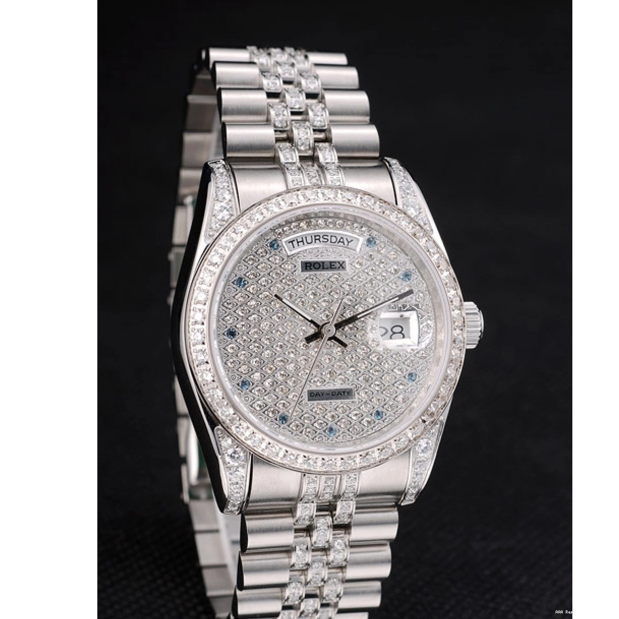 Aaa replica watch 41985 Steel Bracelet Diamond Stainless Plated Plated DayDate Dial Diamond Rolex 0213