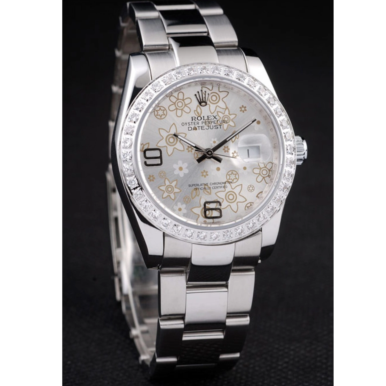 Aaa replica watch Silver Plated Datejust Stainless 98081 Diamond Polished Dial Flowers Rolex Steel 0225