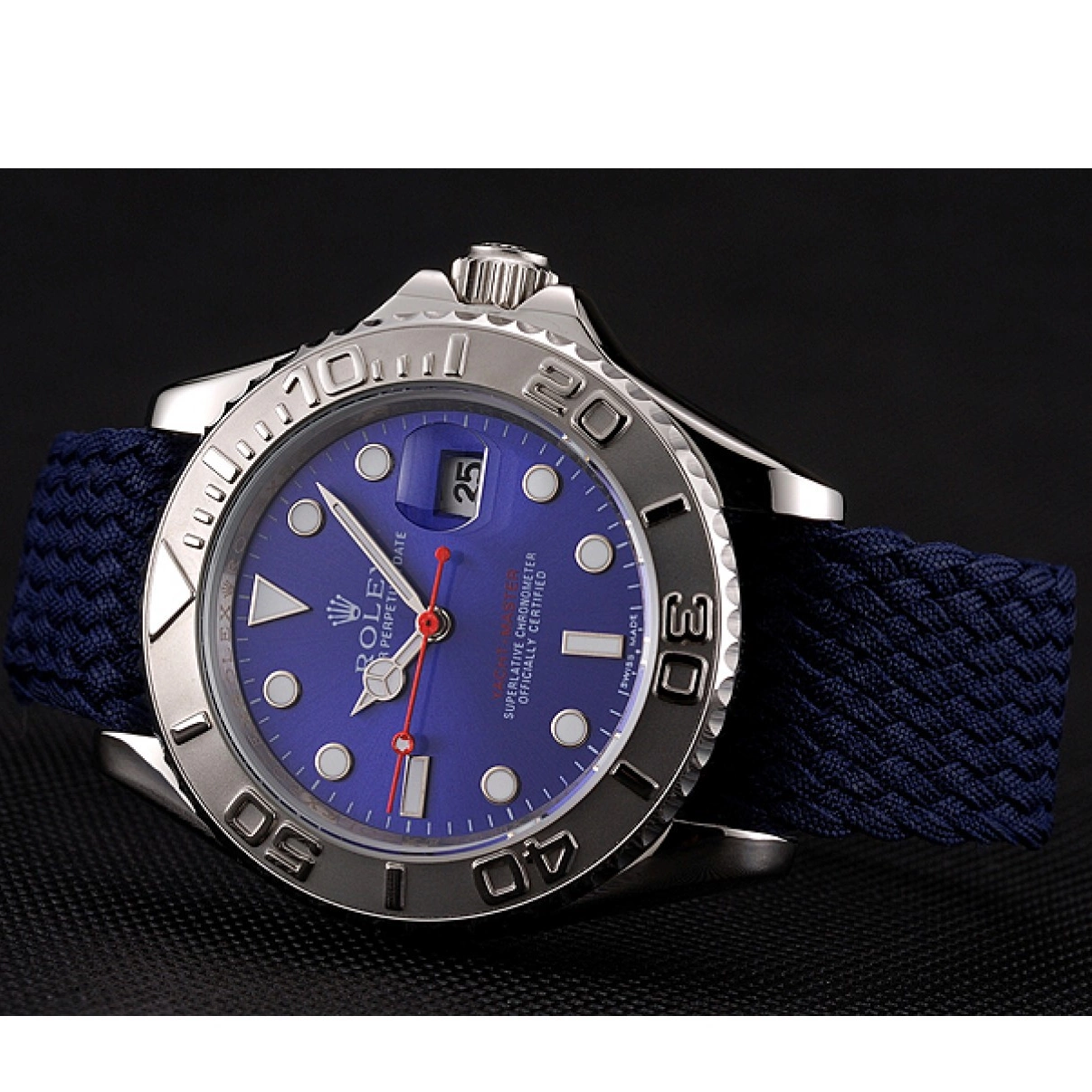 Aaa replica watch Blue Yacht Bracelet Rolex 1453868 Dial Master Fabric Blue 0226