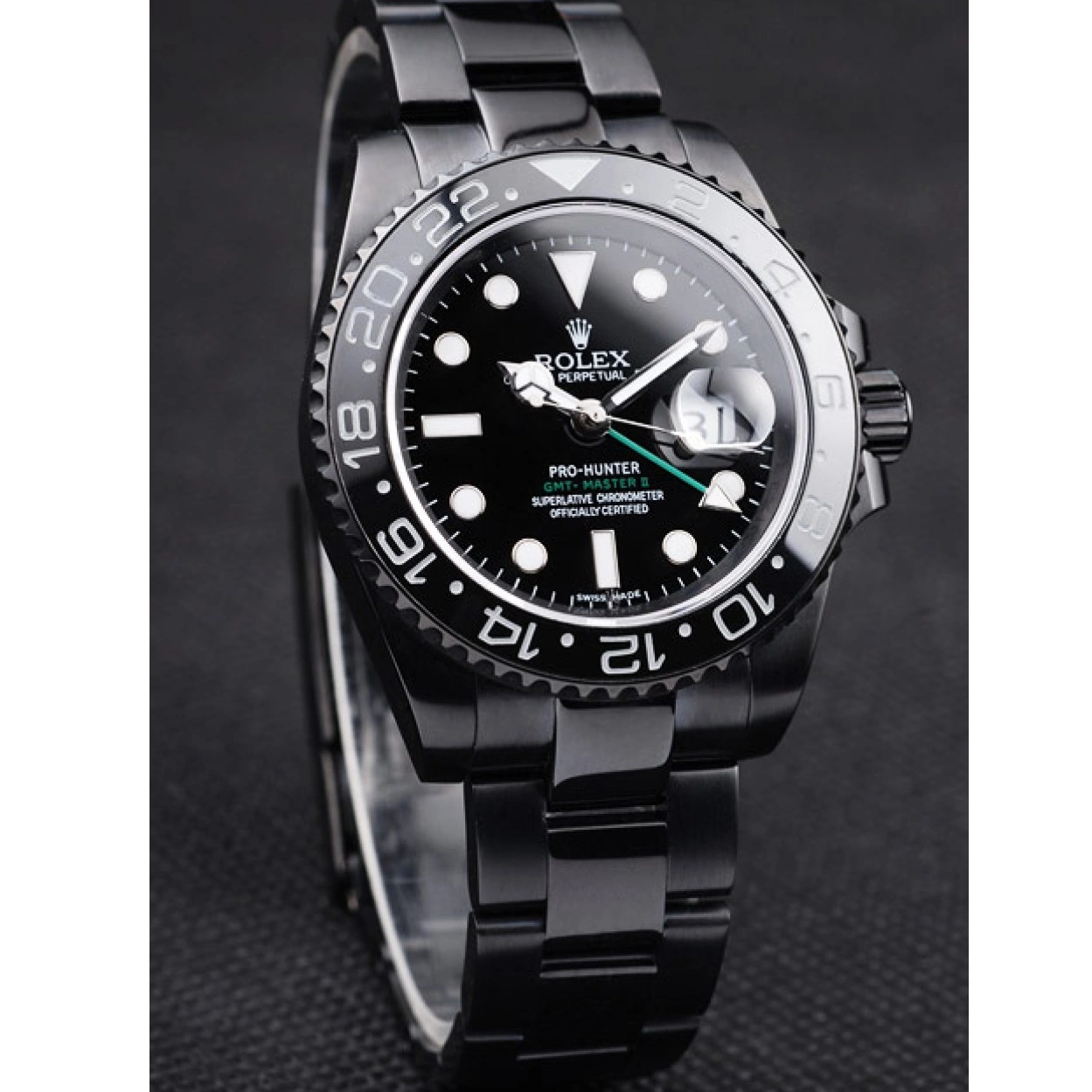 Aaa replica watch Steel Master Dial Black Black Rolex II Pro-Hunter GMT Swiss Strap 0220