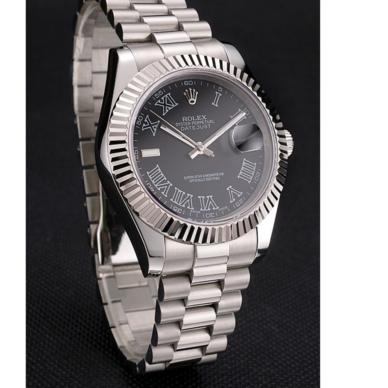 Aaa replica watch Stainless Swiss Dial Steel Case Numerals Rolex Bracelet Datejust Roman And Black 0219