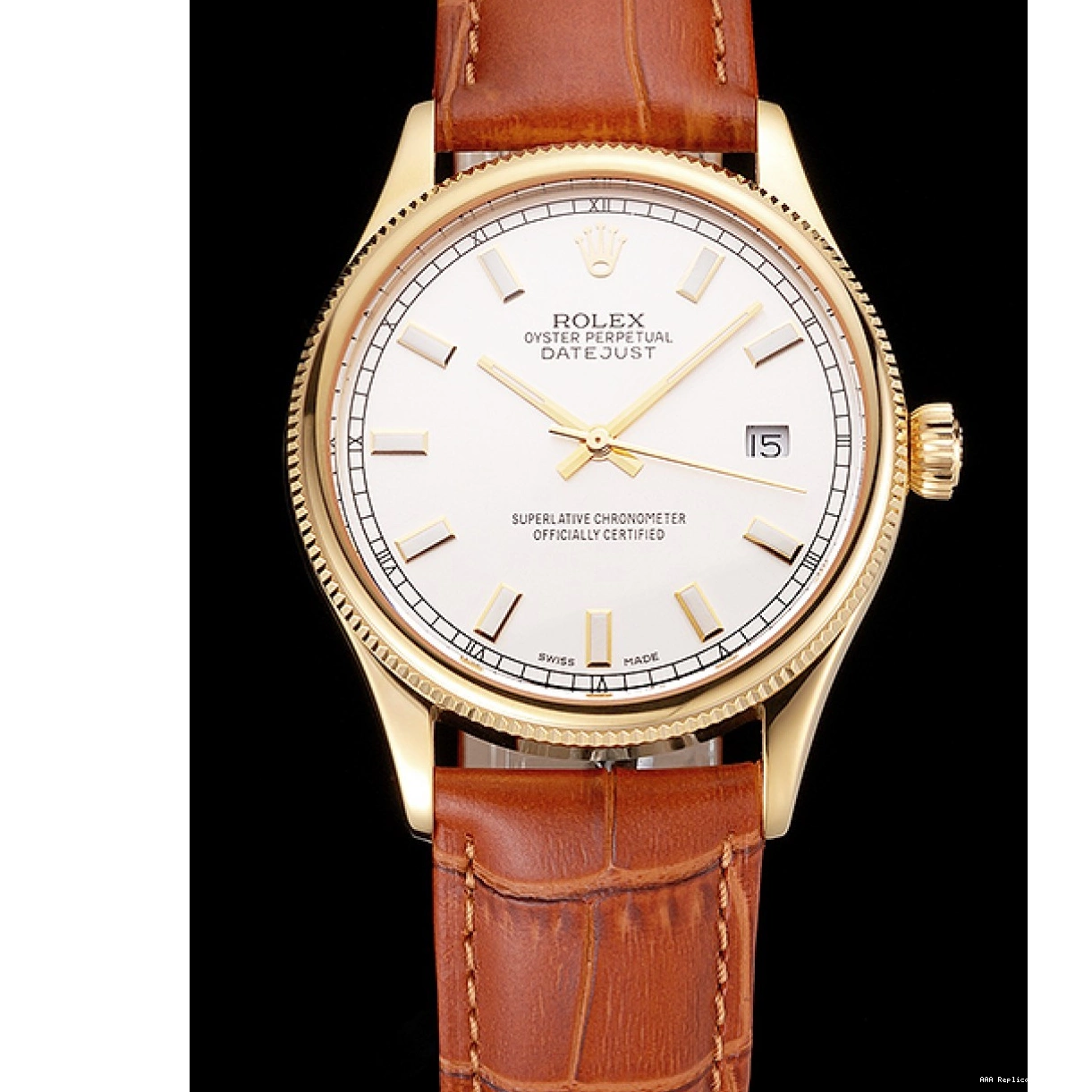 Aaa replica watch White Brown Case Swiss Rolex Datejust Strap Gold Leather Dial Light 0219