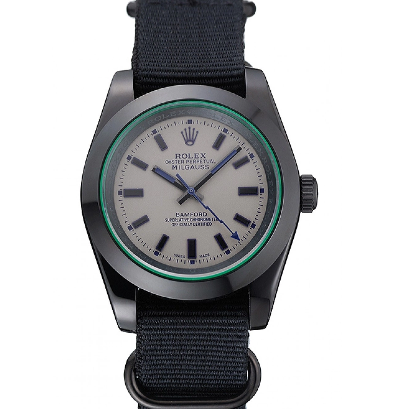 Aaa replica watch Black Milgauss Bamford Nylon Rolex 622000 Strap 0208