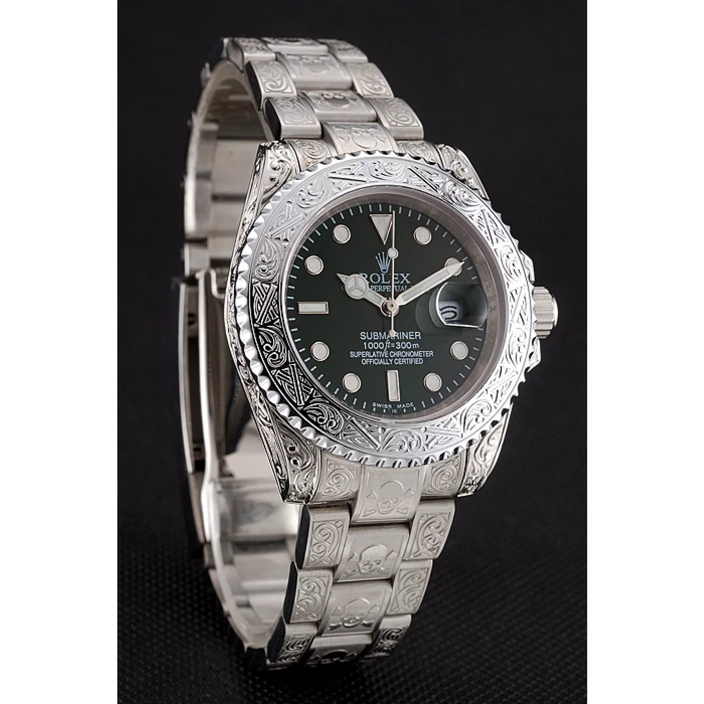 Aaa replica watch Rolex Submariner Skull Limited Edition Green Dial White Case And Bracelet 1454080 0203