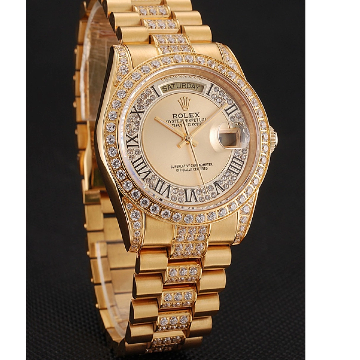 Aaa replica watch Day-Date Dial Gold 1453954 Diamond Diamond Gold Pave Rolex Bracelet Swiss 0211