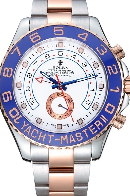 Aaa replica watch Rose Bracelet 622270 Blue Yacht-Master II Rolex and Dial White Steel Bezel Gold Stainless 0213