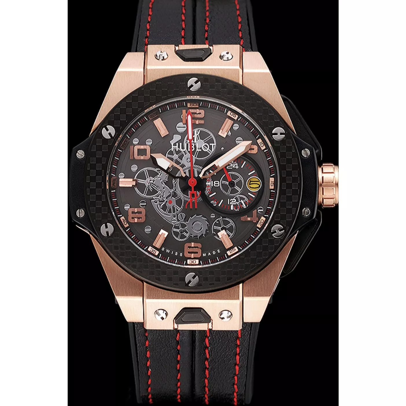 Aaa replica watch Hublot Big Bang Ferrari Silver Dial Carbon Bezel Gold Case Black Leather Strap 622769 0205