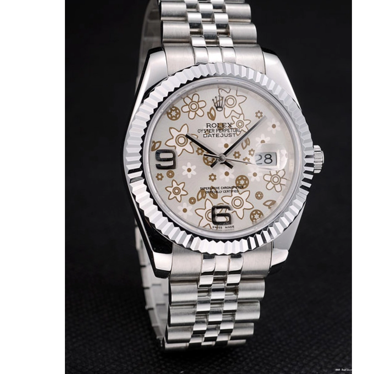 Aaa replica watch DateJust Steel Ribbed 42001 Stainless Dial Silver Flower Bezel Rolex Swiss 0210