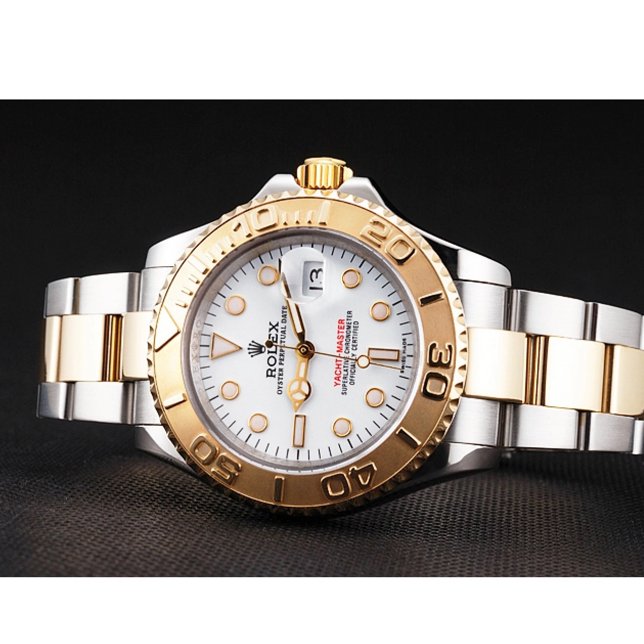 Aaa replica watch Bracelet Gold White Stainless Rolex Steel Swiss Yacht-Master Two Tone Case Dial Bezel 0208