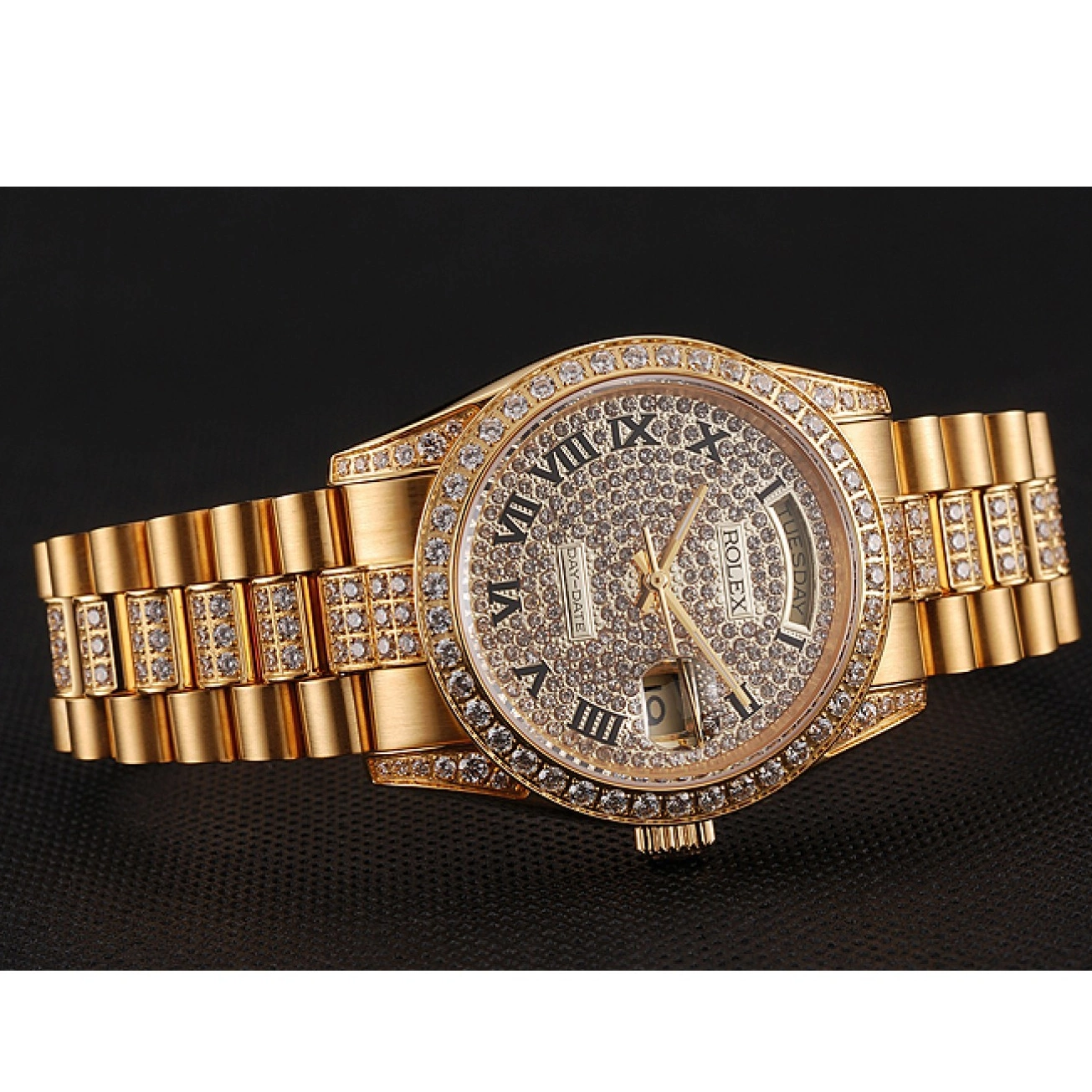 Aaa replica watch Diamond Day-Date 1453956 Swiss Gold Bracelet Pave Rolex Dial Diamond 0227