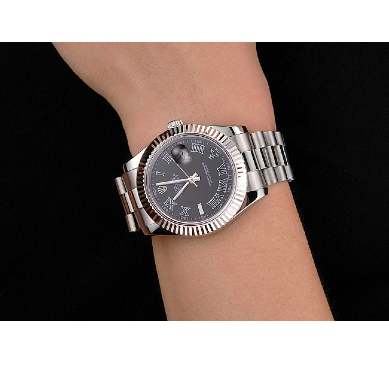 Aaa replica watch Stainless Swiss Dial Steel Case Numerals Rolex Bracelet Datejust Roman And Black 0219