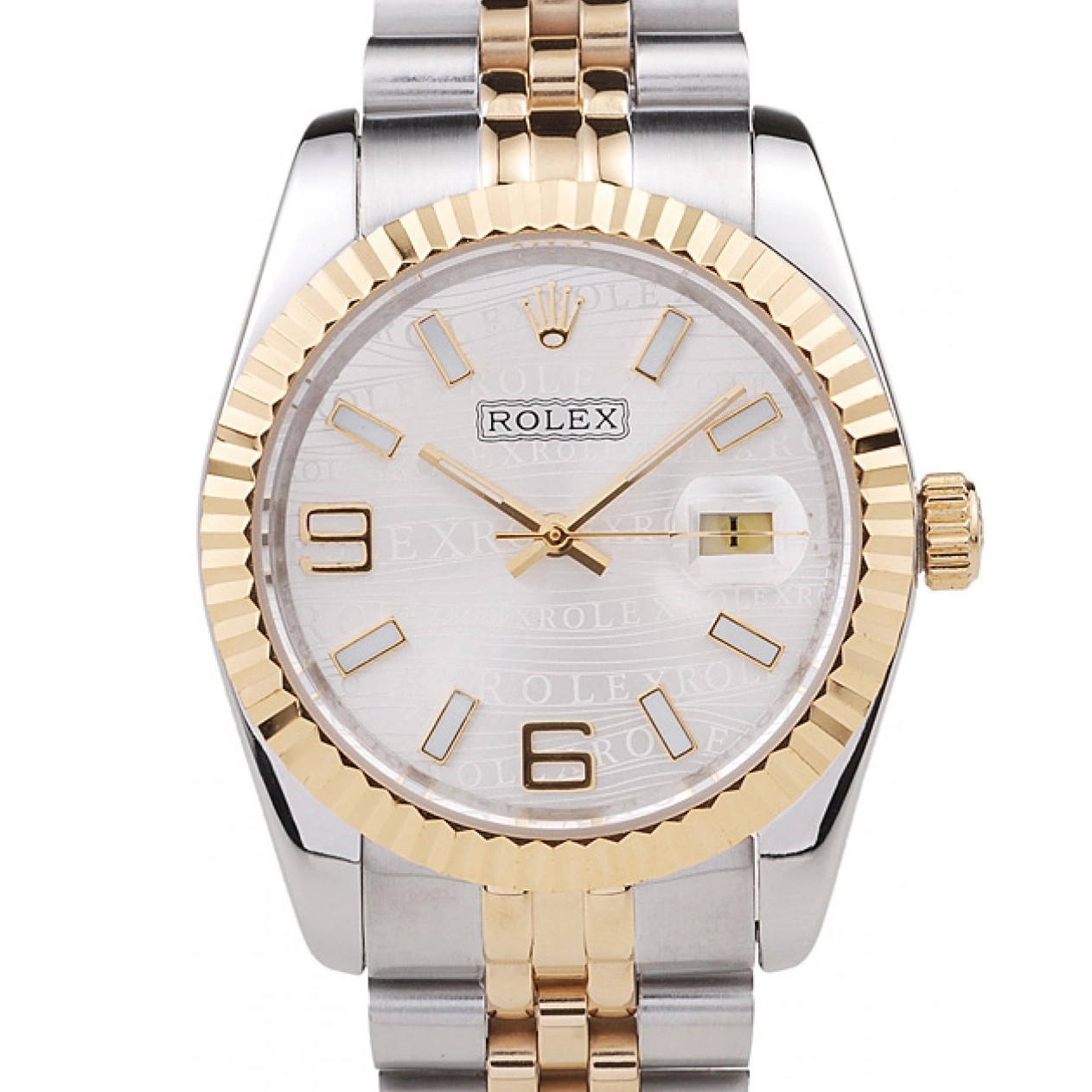 Aaa replica watch 98084 18k Plated Steel Gold DateJust Two Rolex Stainless Silver Dial Tone 0217