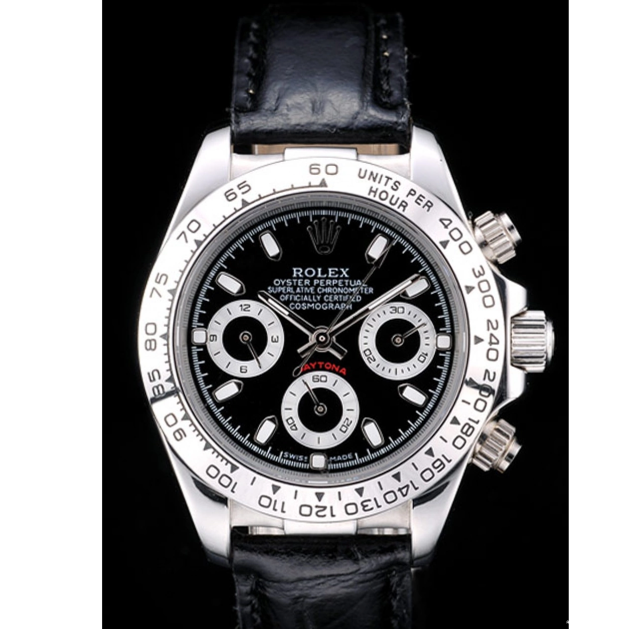 Aaa replica watch Rolex Strap Dial Stainless Steel Daytona Case Black Lady Leather Tachymeter Black 0215