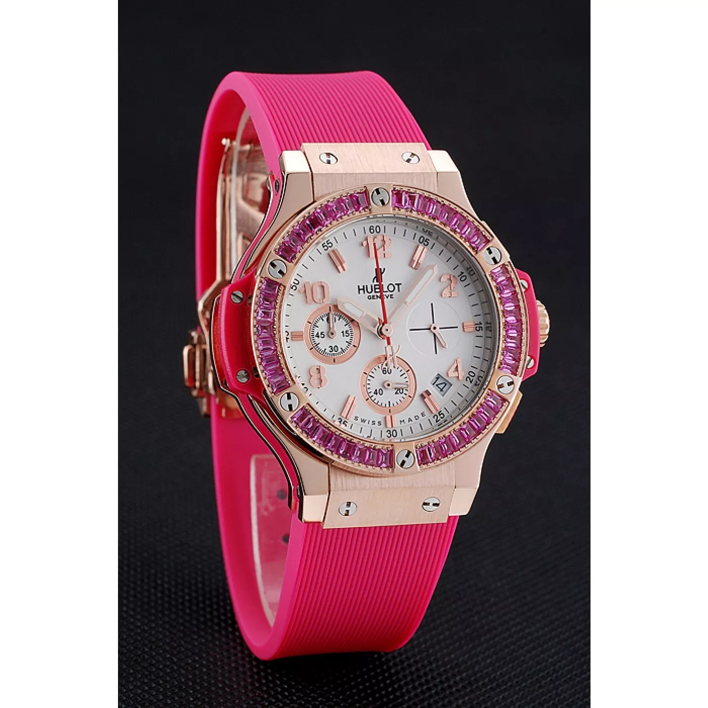 Aaa replica watch Hublot Big Bang Tutti Frutti Pink Strap Gold Dial 0204