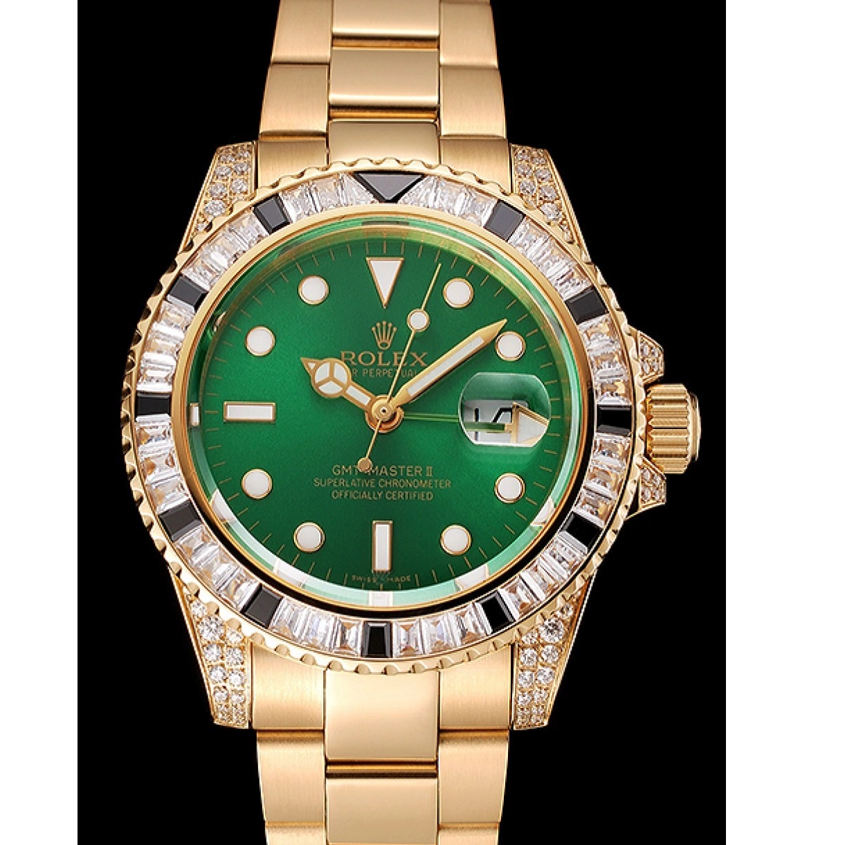 Aaa replica watch Gold GMT Master 1453748 And Stone Dial Green Case Set Bracelet II Swiss Rolex Bezel 0212