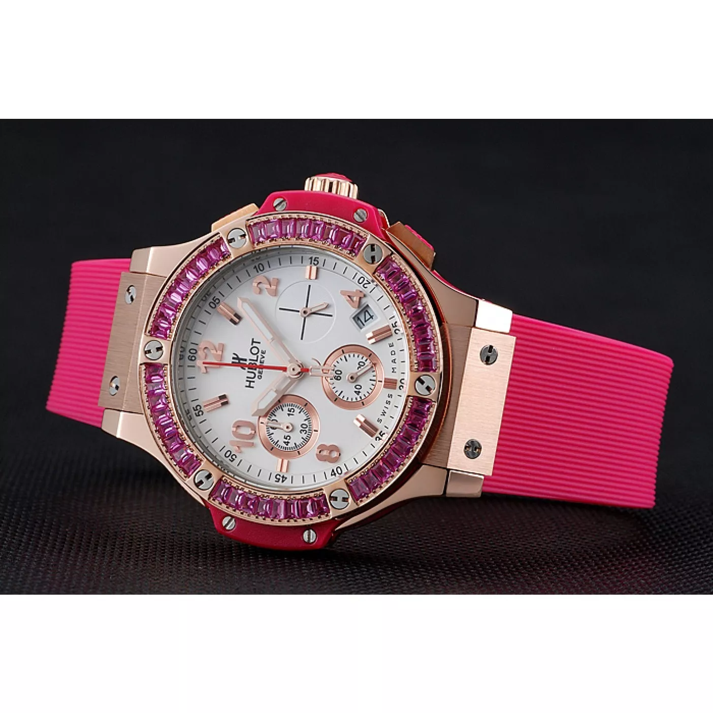 Aaa replica watch Hublot Big Bang Tutti Frutti Pink Strap Gold Dial 0204