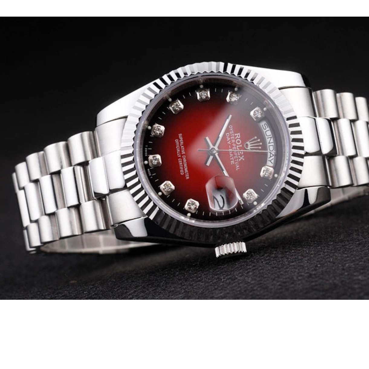 Aaa replica watch Two Tone Red Steel Day-Date Stainless Polished Dial Rolex 0221