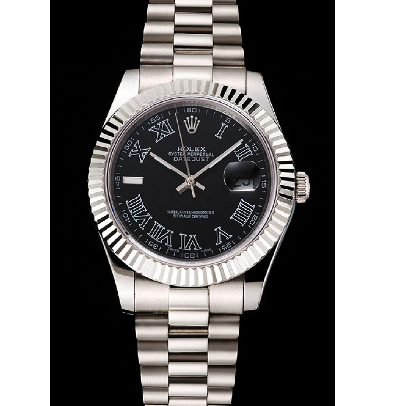 Aaa replica watch Stainless Swiss Dial Steel Case Numerals Rolex Bracelet Datejust Roman And Black 0219