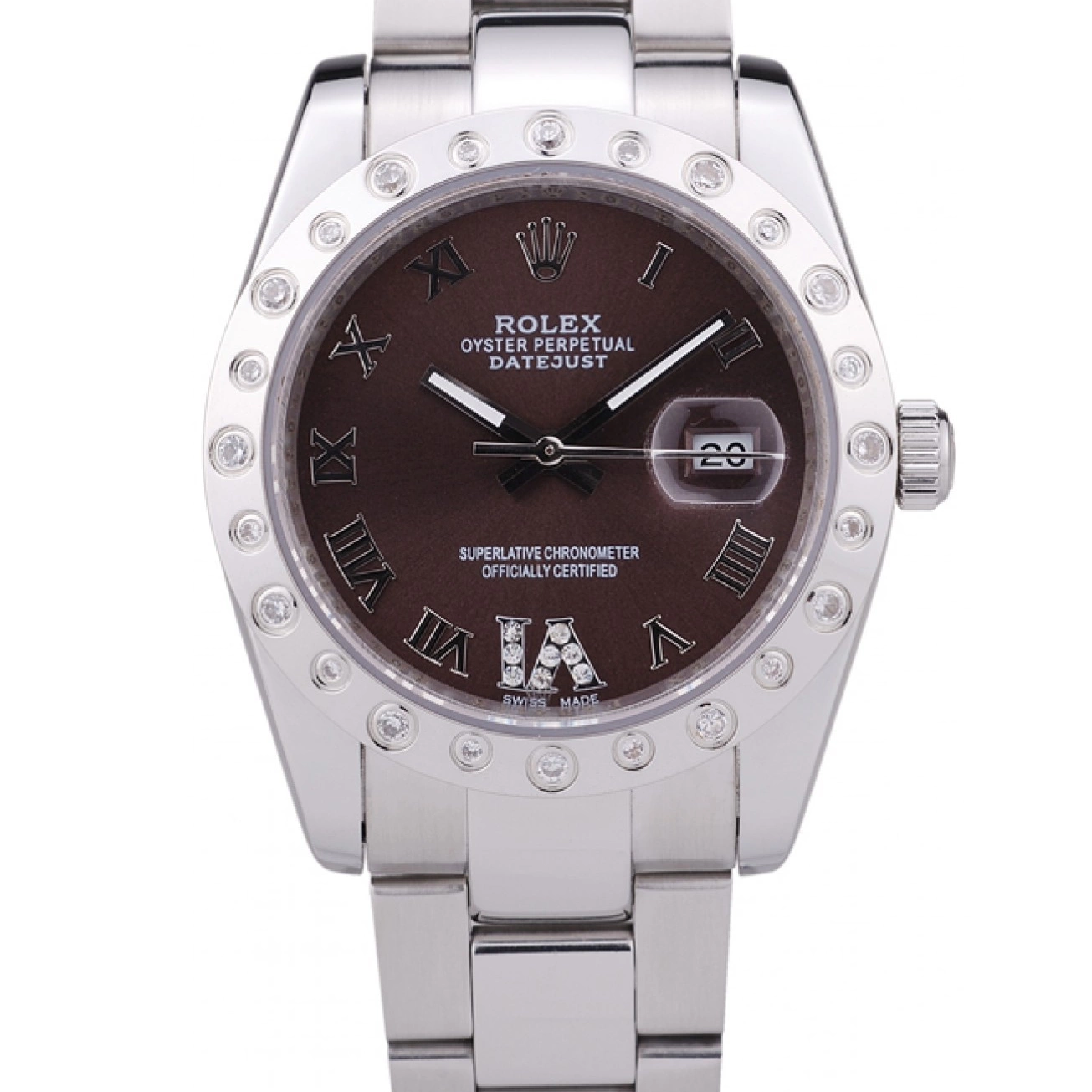 Aaa replica watch Bezel Datejust Diamond Brown Rolex Dial 7466 0210