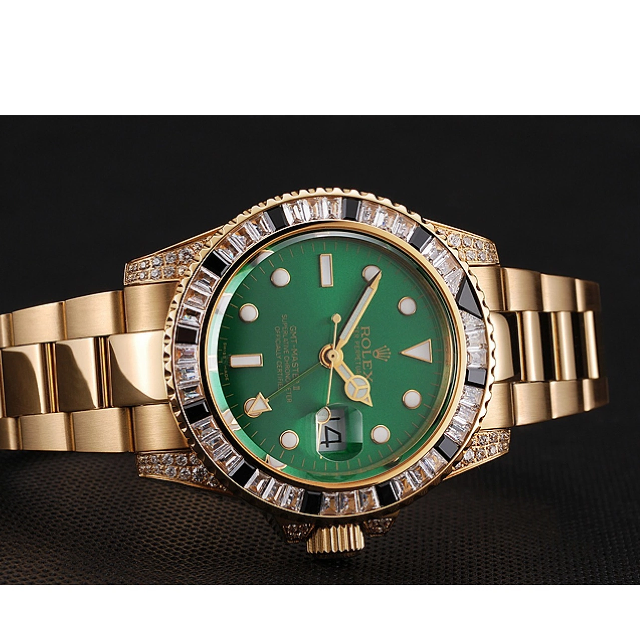 Aaa replica watch Gold GMT Master 1453748 And Stone Dial Green Case Set Bracelet II Swiss Rolex Bezel 0212