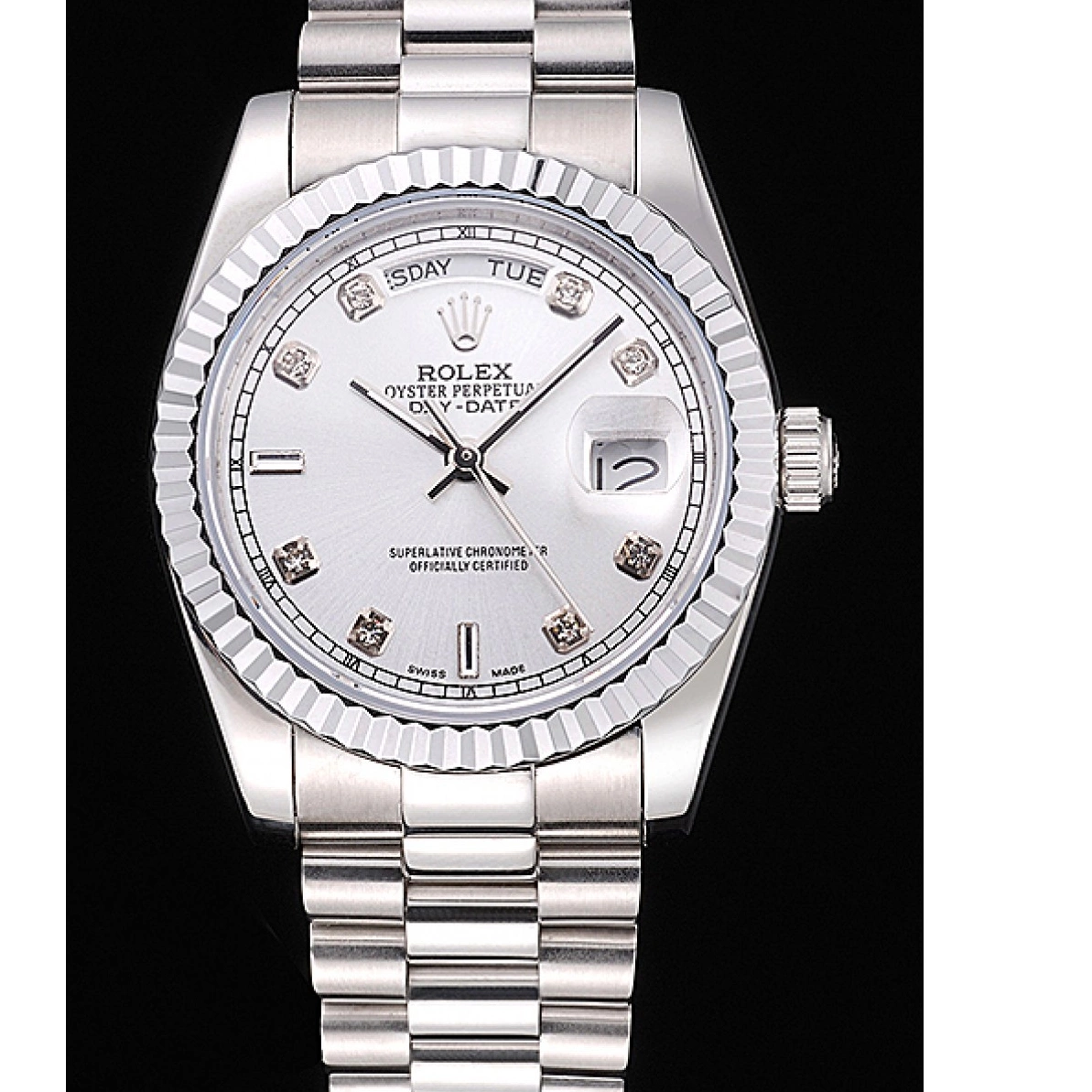 Steel Stainless Rolex Polished Day-Date Dial Silver 0226