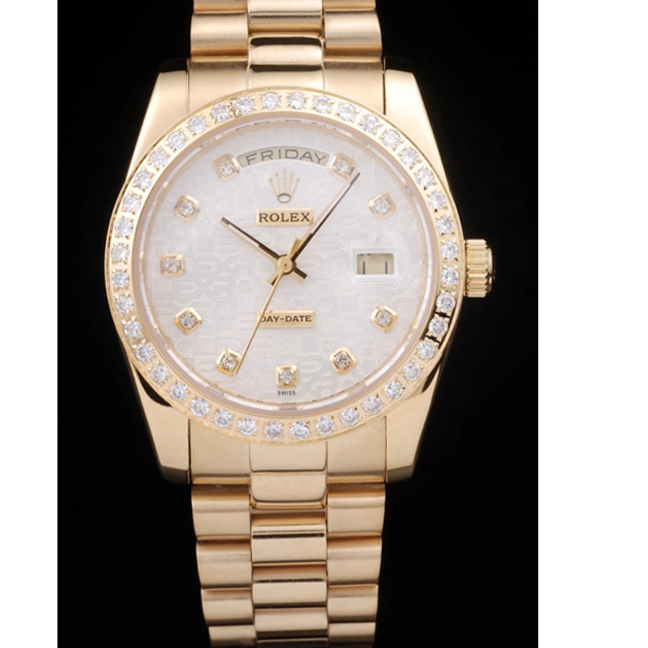 Aaa replica watch Steel 18k White Day-Date Rolex Yellow Plated Dial Stainless Gold 0211