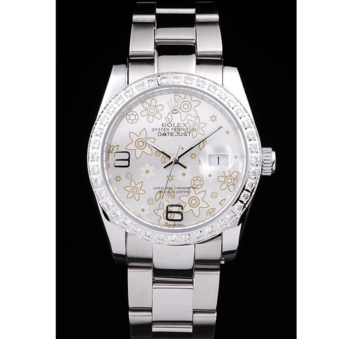 Aaa replica watch 98081 Steel Silver Datejust Flowers Polished Rolex Plated Stainless Dial Diamond 0211