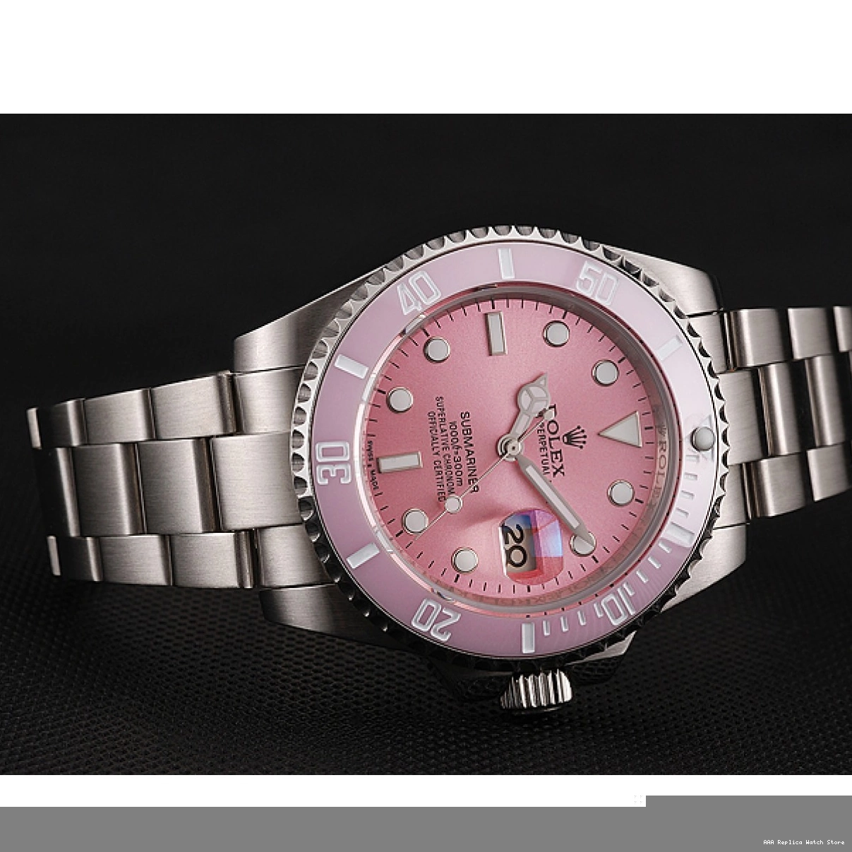 Aaa replica watch Bracelet Submariner Rolex Stainless Dial 1453865 Pink Bezel Pink Steel 0210