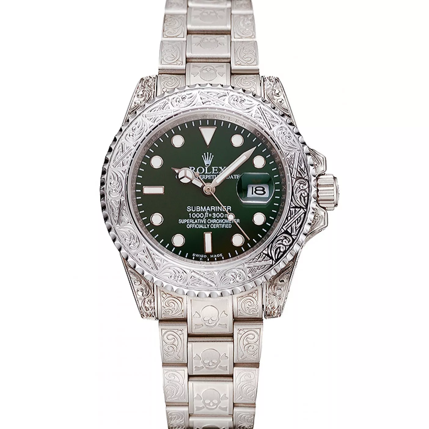 Aaa replica watch Rolex Submariner Skull Limited Edition Green Dial White Case And Bracelet 1454080 0203