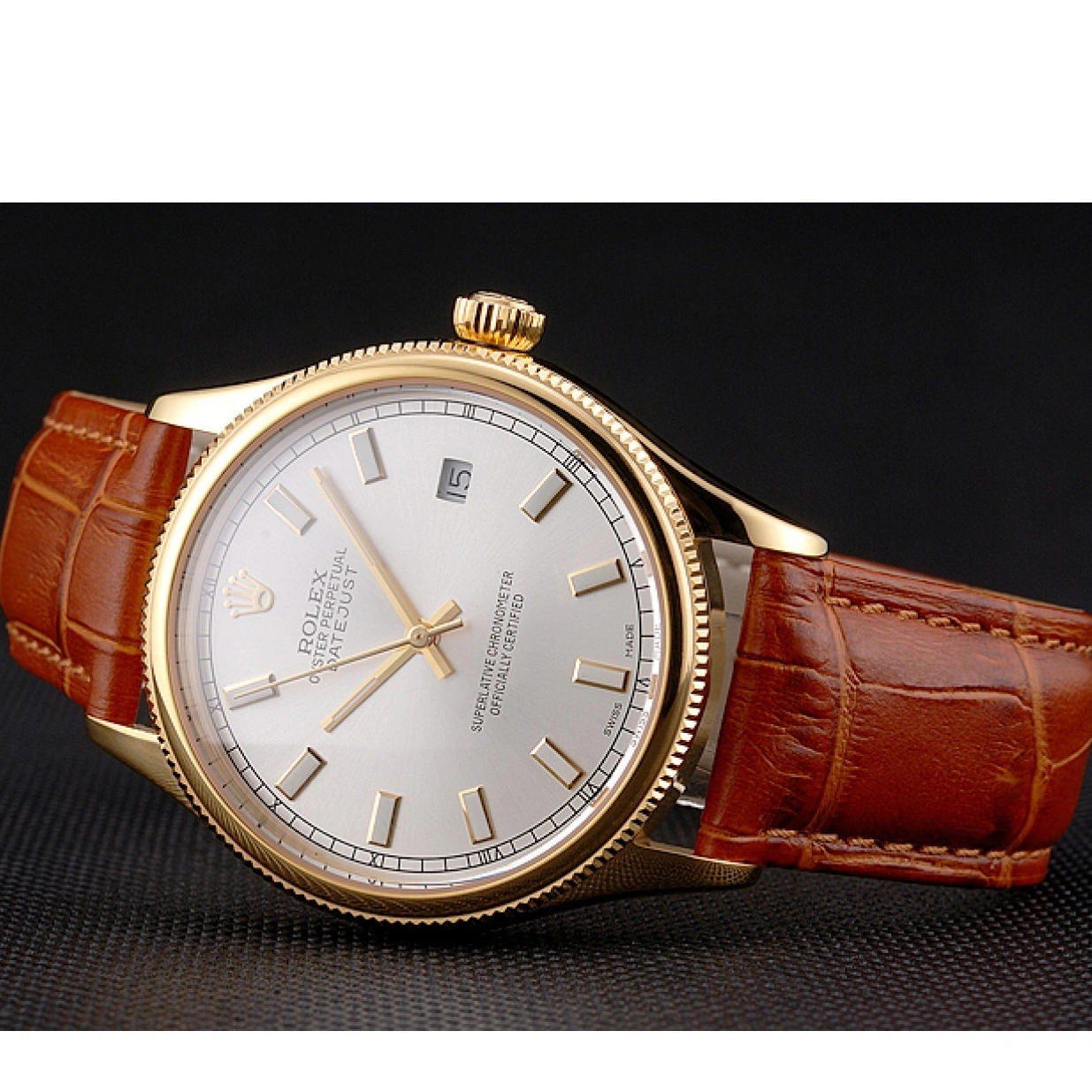 Aaa replica watch White Brown Case Swiss Rolex Datejust Strap Gold Leather Dial Light 0219