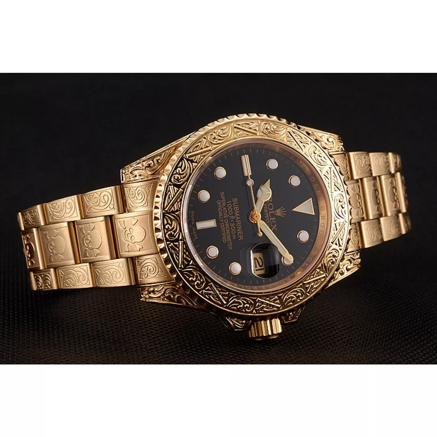 Aaa replica watch Rolex Submariner Skull Limited Edition Black Dial Gold Case And Bracelet 1454071 0204