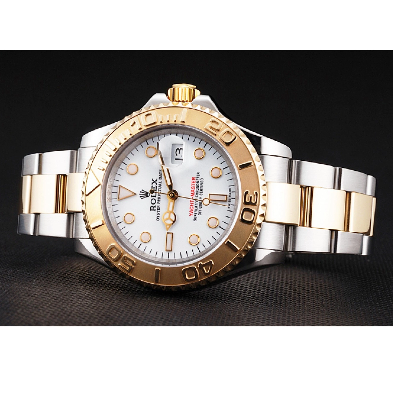 Aaa replica watch Bezel Two Gold Steel Tone Swiss Bracelet Yacht-Master Dial Stainless Case White Rolex 0218