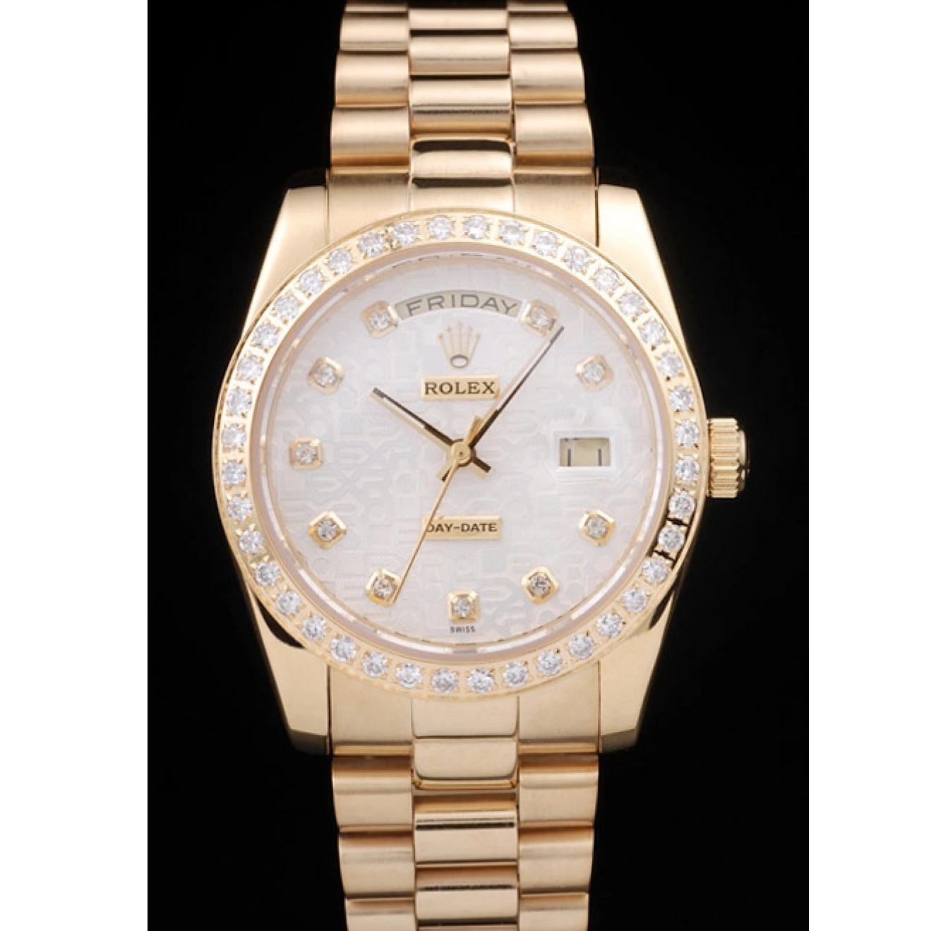 Aaa replica watch Dial Gold Stainless Steel Day-Date 18k White Plated Yellow Rolex 0214