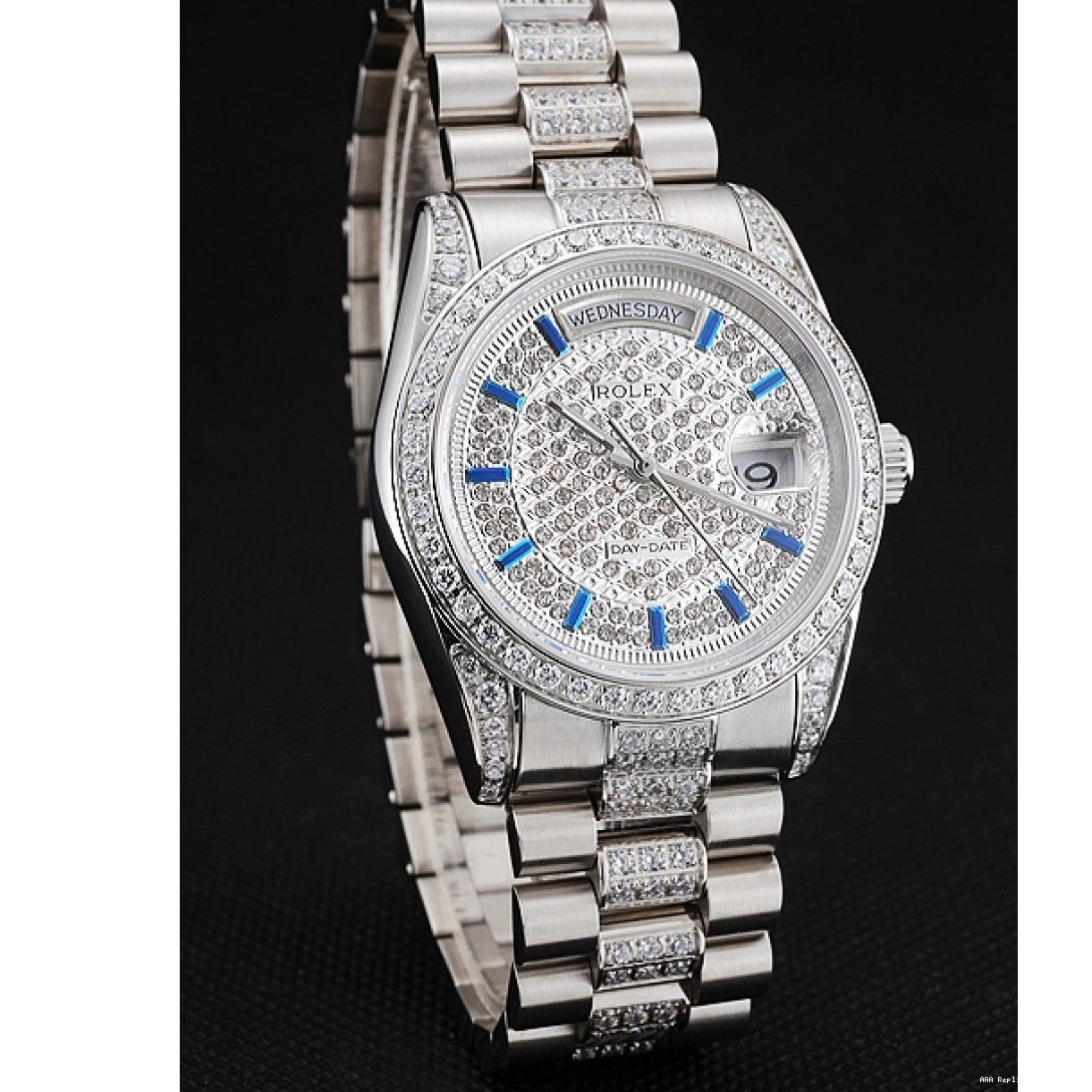 Aaa replica watch Swiss Bracelet And Diamond Day Stainless And Pave Dial Steel Date Bezel Rolex 0213