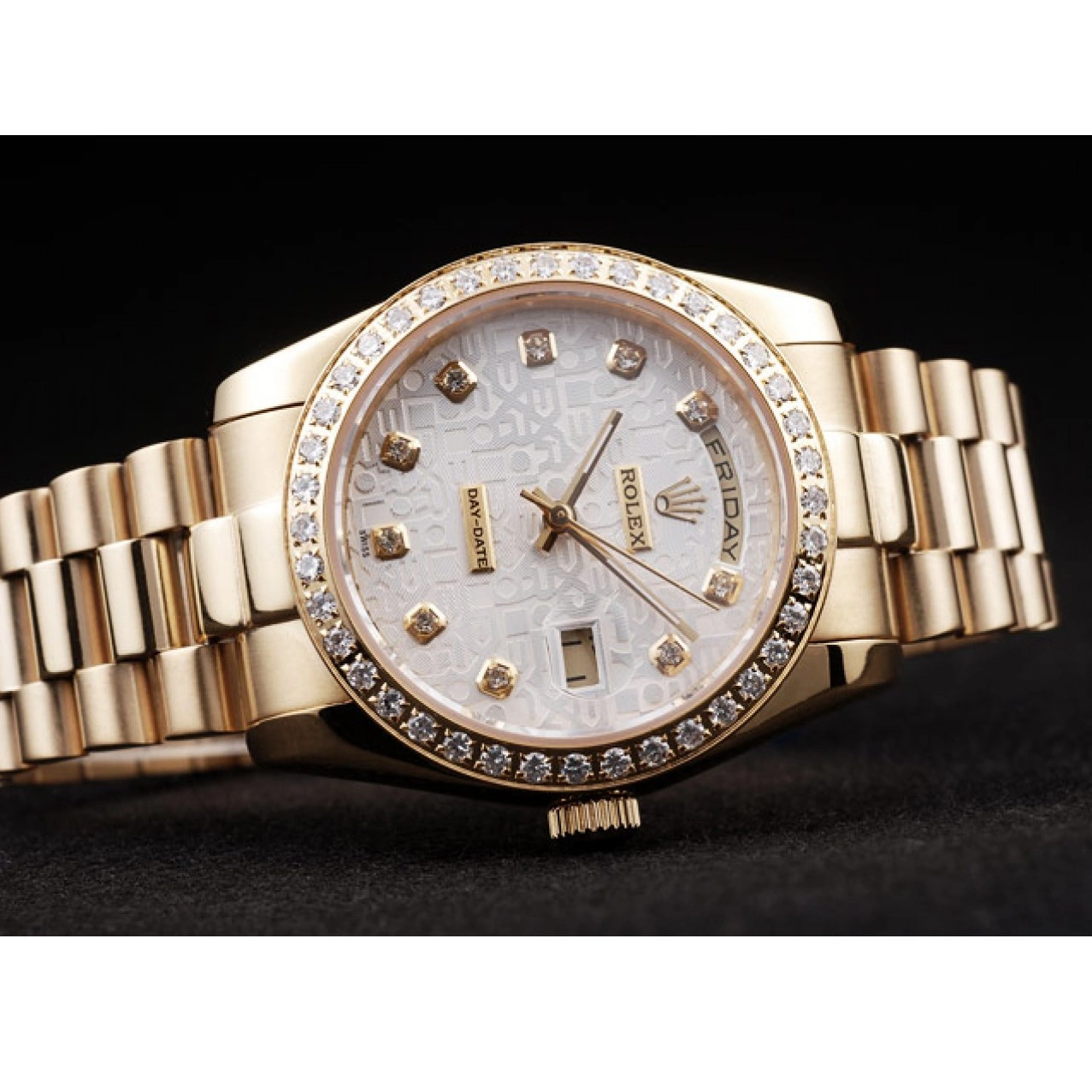 Aaa replica watch Steel 18k White Day-Date Rolex Yellow Plated Dial Stainless Gold 0211