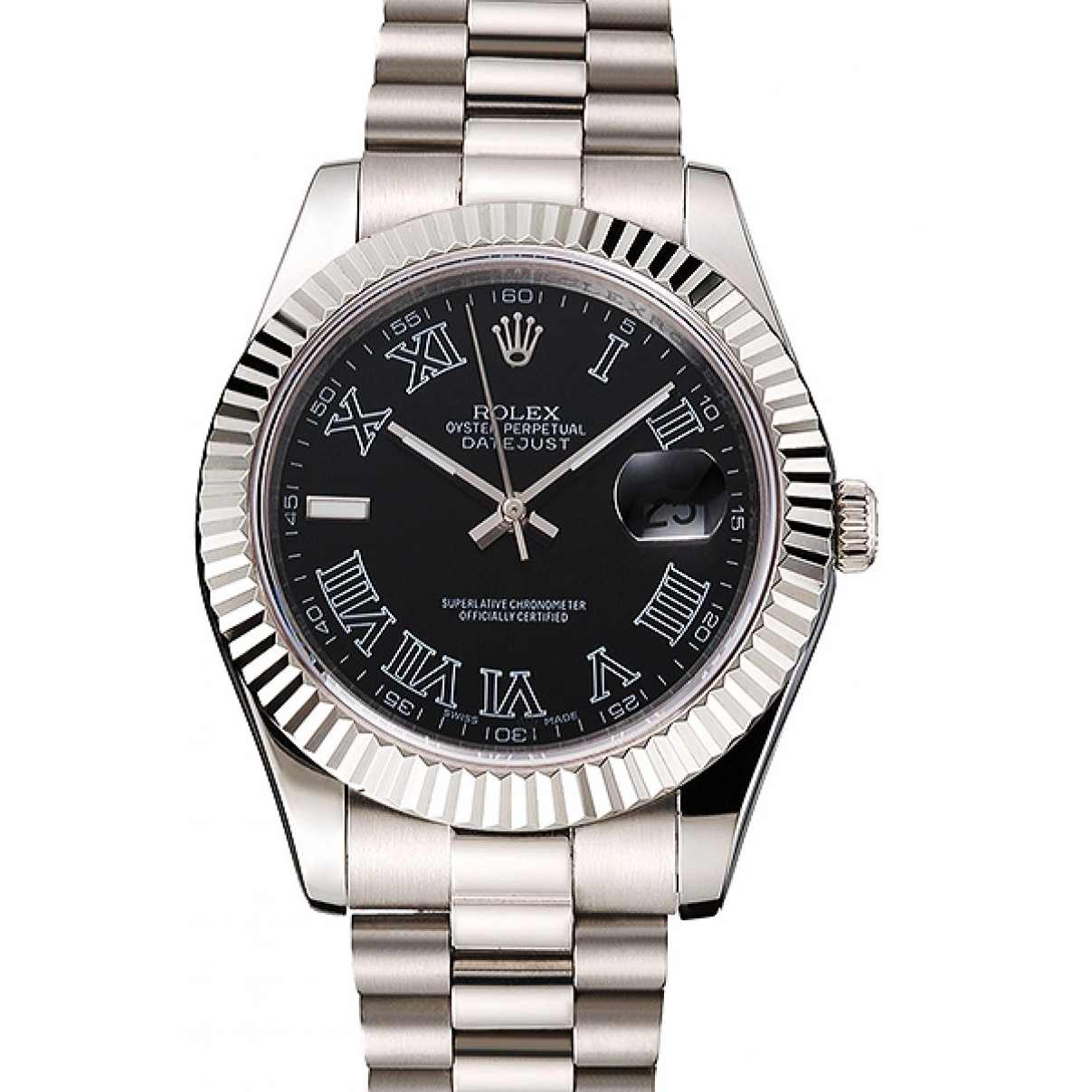 Aaa replica watch Stainless Swiss Dial Steel Case Numerals Rolex Bracelet Datejust Roman And Black 0219