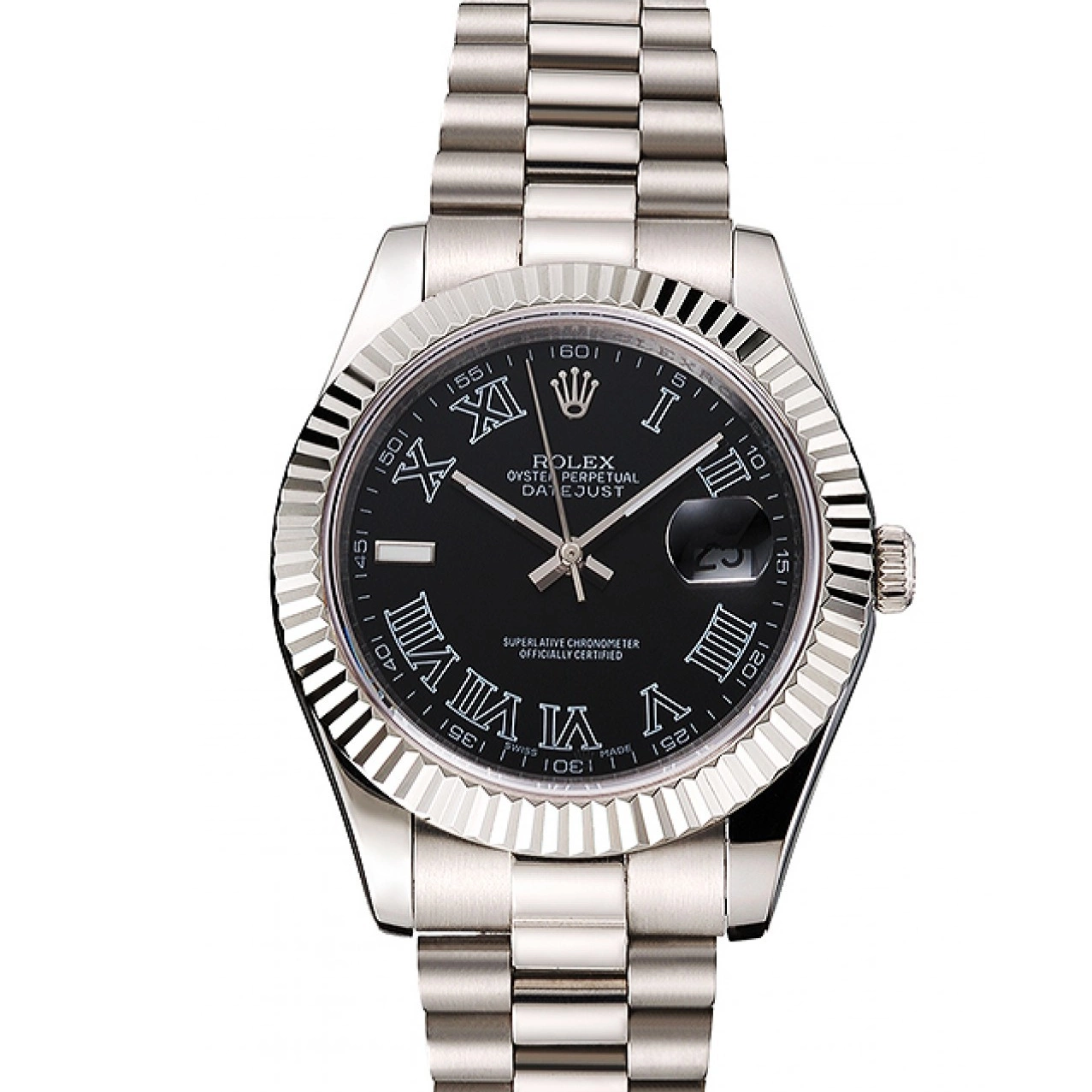 Aaa replica watch Swiss Rolex Bracelet Datejust Case Roman And Stainless Dial Steel Numerals Black 0224