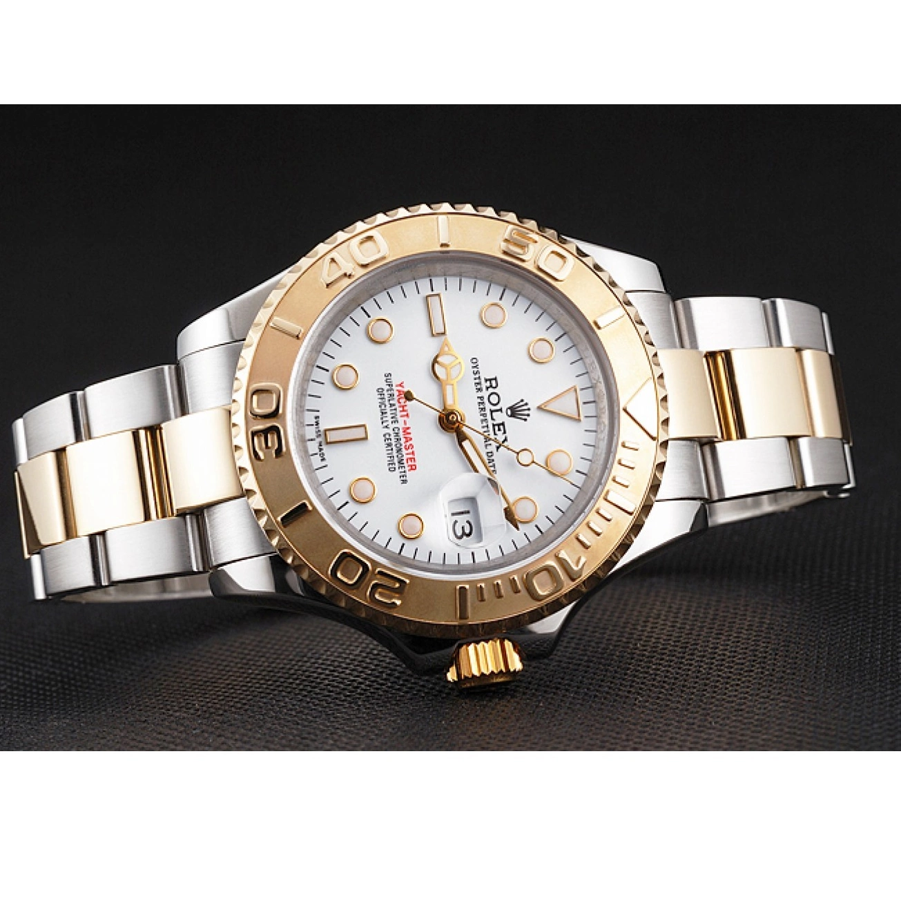 Aaa replica watch Bracelet Gold White Stainless Rolex Steel Swiss Yacht-Master Two Tone Case Dial Bezel 0208